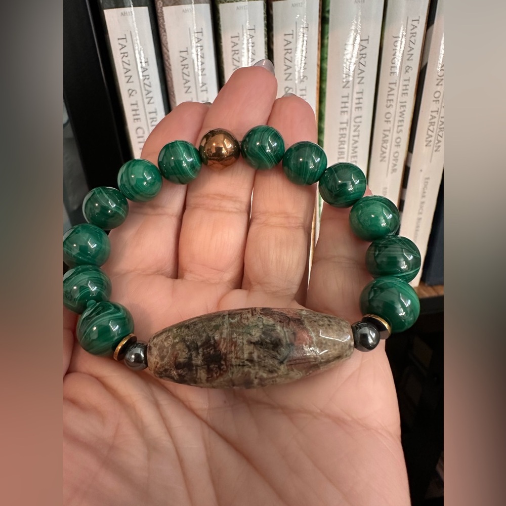 MALACHITE + UNIQUE JASPER NATURAL BRACELET size 7 - Picture 10 of 11